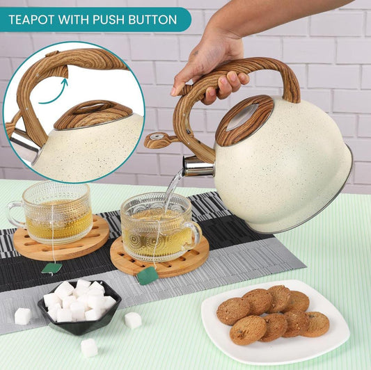 Whistling kettle
Tea brewing has a hissing sound (Whiss)
Stylish &amp; modern granite material