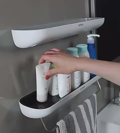 Wall mounted self adhesive shower caddy shelf with towel rail