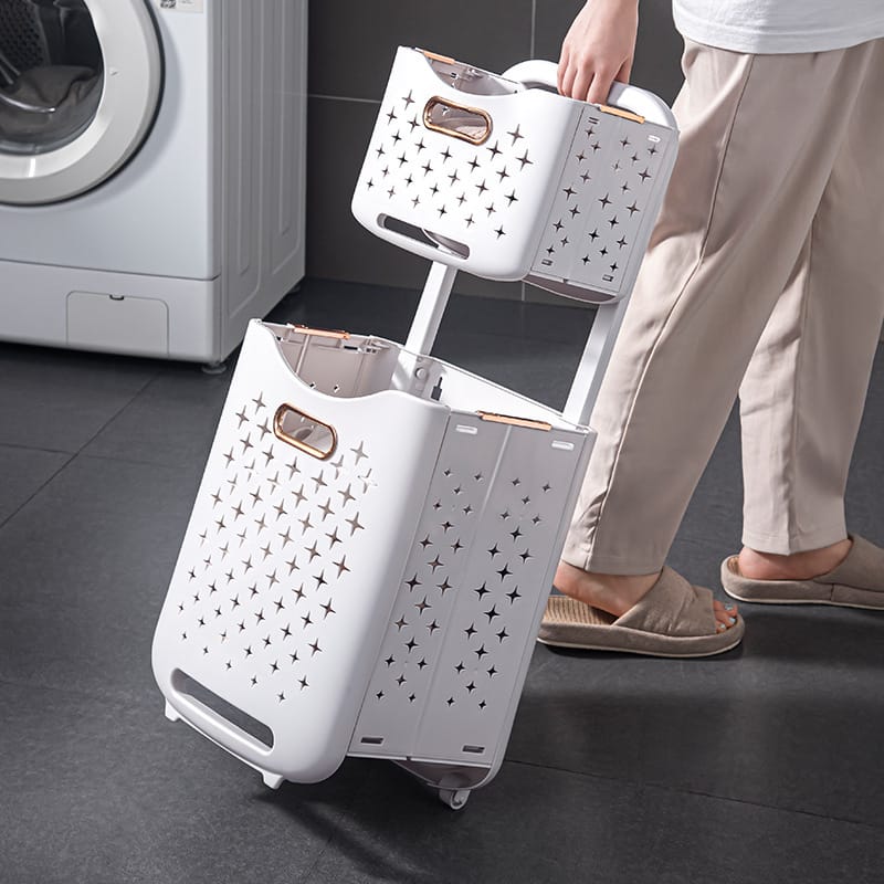 2-Tier Laundry Hamper with Wheels