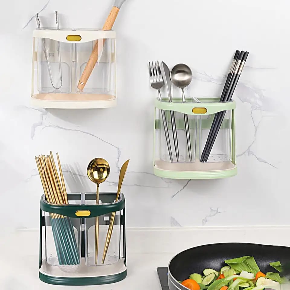 Double grid cutlery organiser with drain hole and detachable drain tray