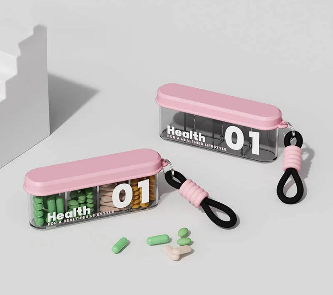 Portable travel pill dispenser with 4 compartments/plastic pill box organizer