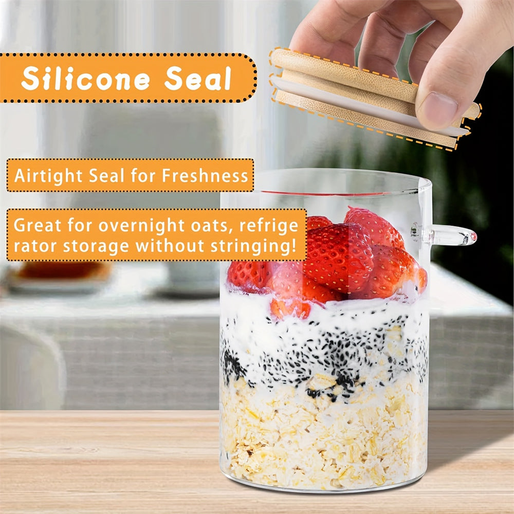 Glass spice / storage jar with spoon and bamboo lid