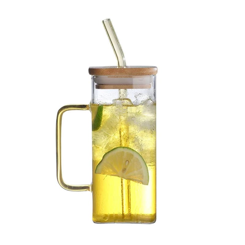 Transparent borosilicate glass / mason cup with bamboo lid