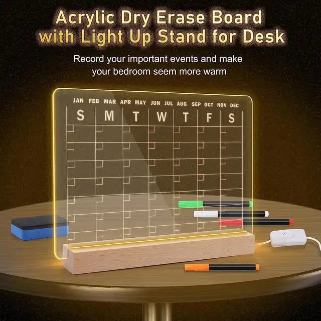 Acrylic monthly desktop calendar with LED lights