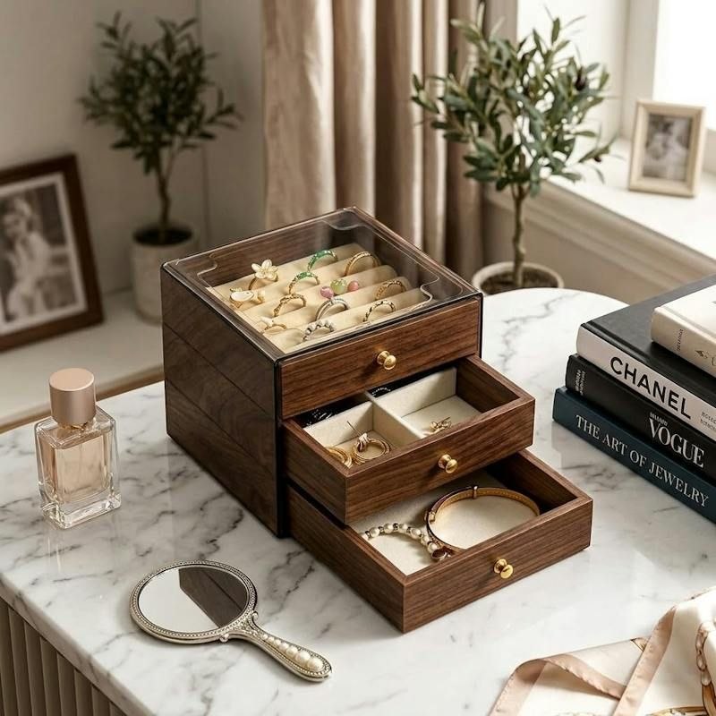Elegant 3-Tier Wooden Jewellery Storage Box