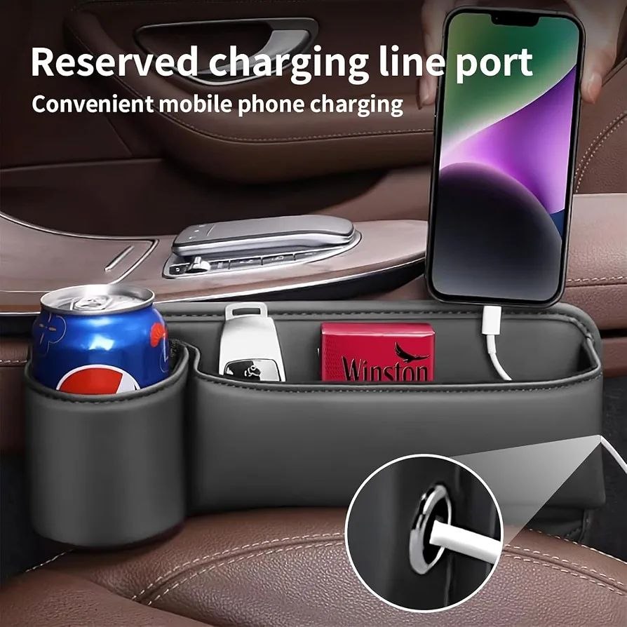 Car Seat Gap Filler and Organizer with a built-in cup holder
