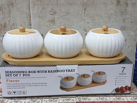 3pcs Seasoning set with bamboo tray