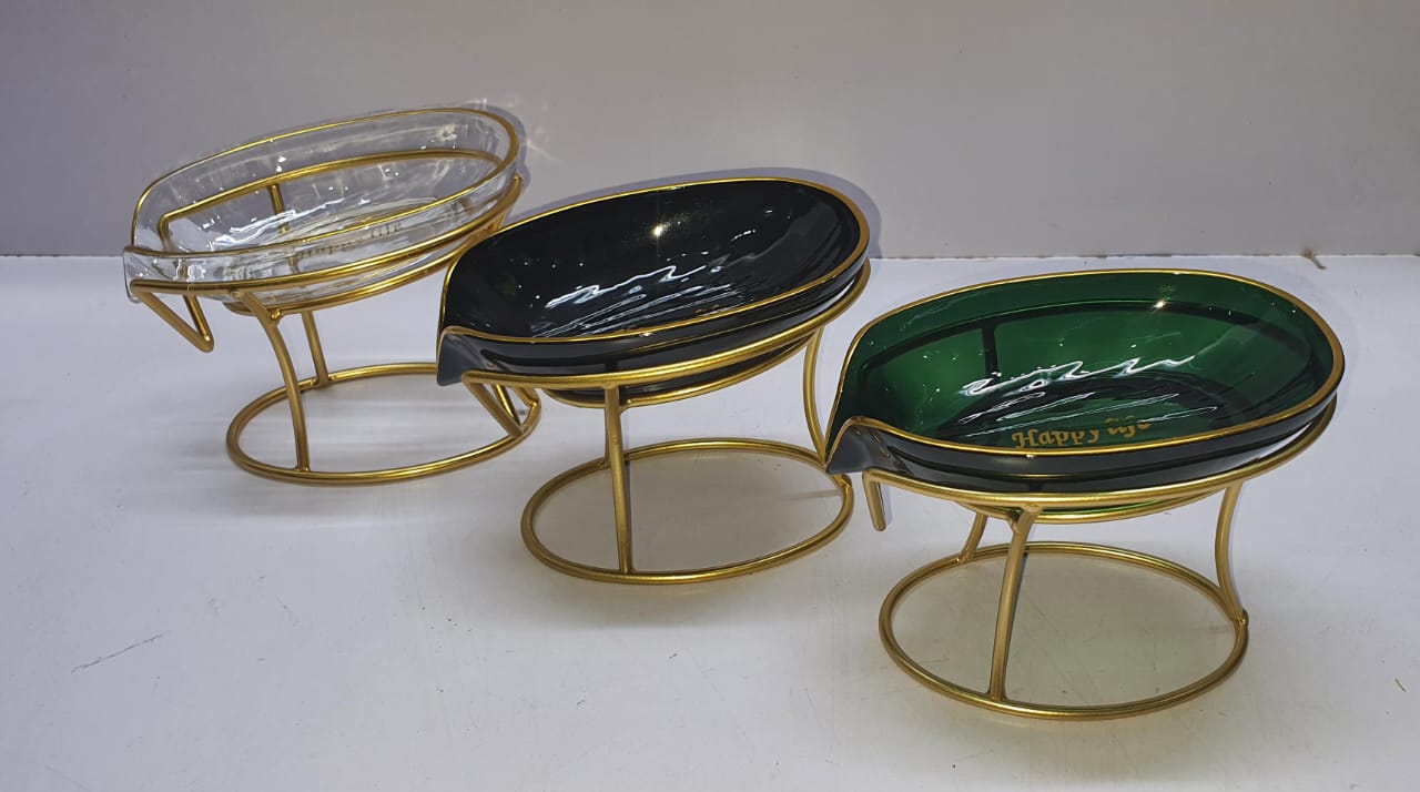 Happy life 45 degree slanted self draining soap dish with a golden stand