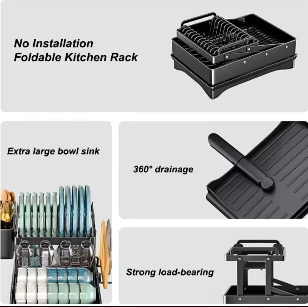 2 Tier Foldable Dish Drying Rack with Drip Tray