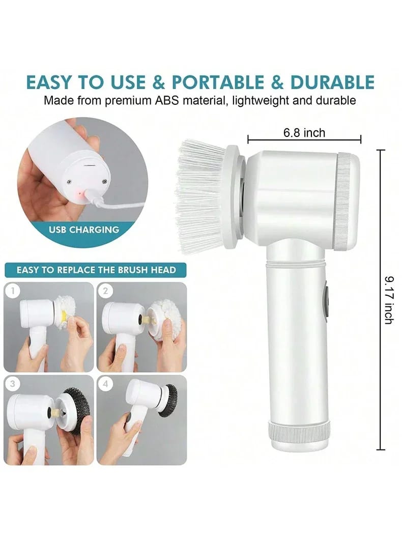 USB Rechargable magic brush with 3 option (brush, sponge & polisher) plus adhesive storage hook