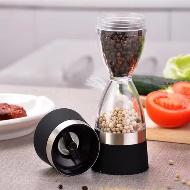 Manually adjustable thickness, hour glass 2 in 1 Dual Salt Pepper Spice Grinder