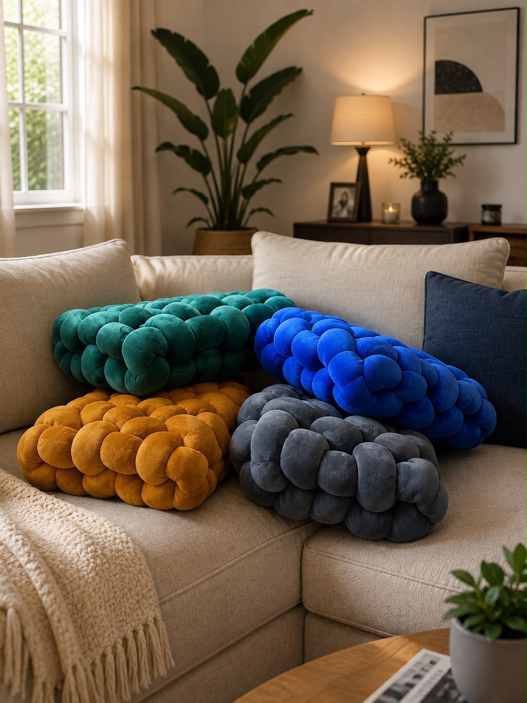 2pcs Scandinavian Ins Cushion Woven Pillow Square Plush Home Cushion Sofa Cushion Decorative Bay Window Cushion