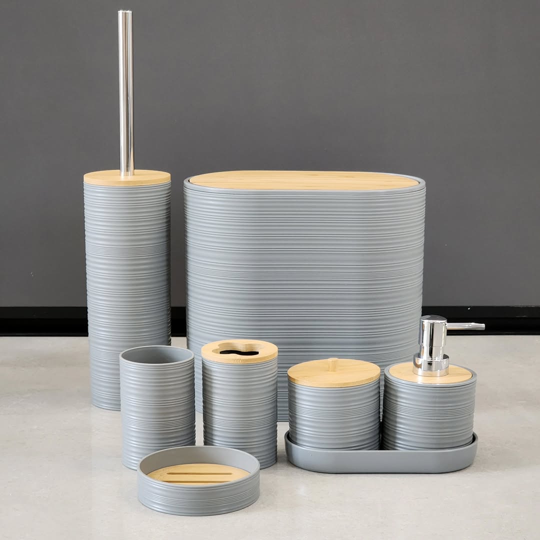 8PCS Luxury Bamboo Plastic Bathroom Accessories set