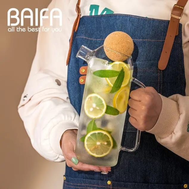 Glass Water Pitcher with Cork Lid