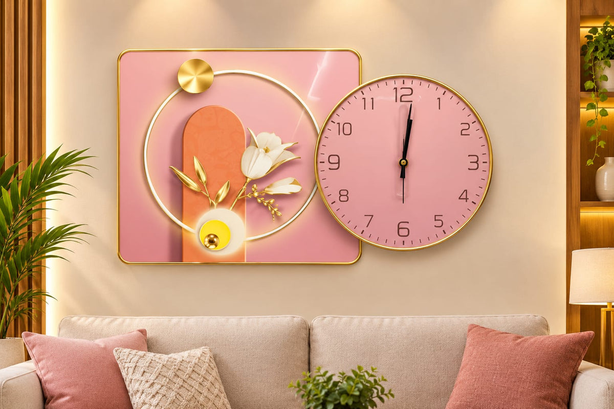 Elegant Wall Clock & Wall Art Set
