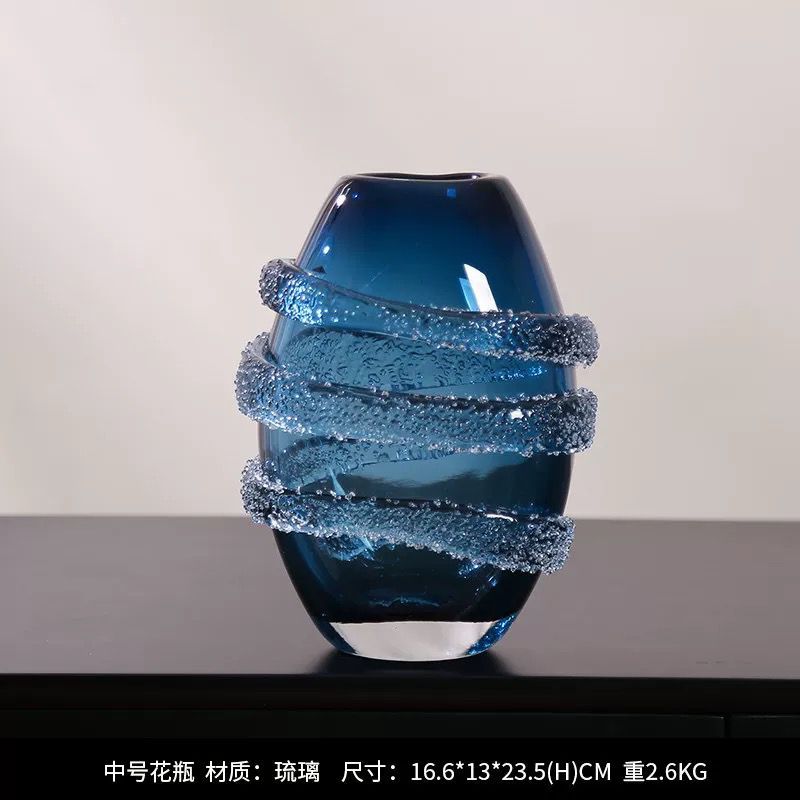 Hand-blown glass antique Art decor blue glass vase