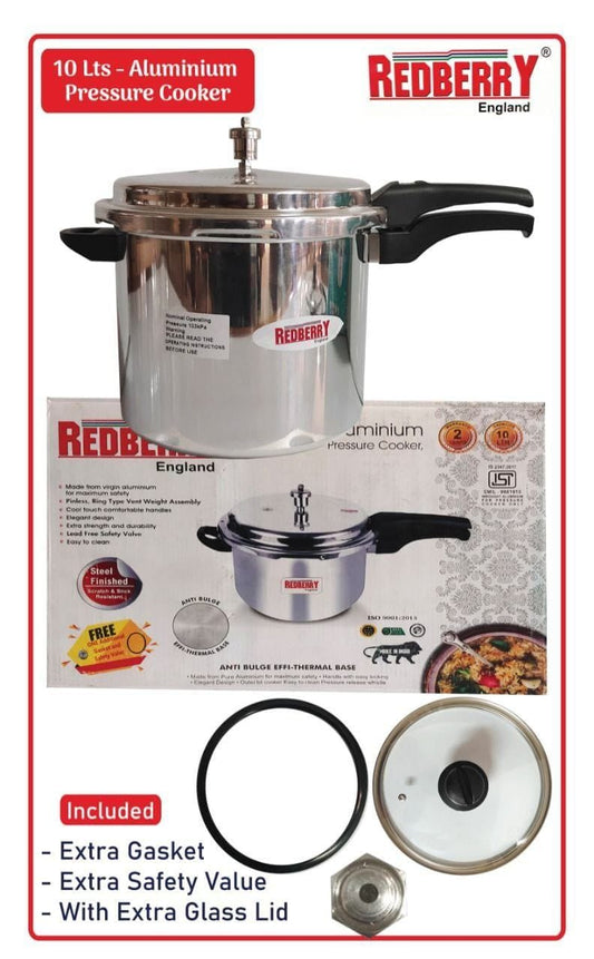 ALUMINIUM PRESSURE COOKER With Extra Glass lid, safety Value and free gasket: