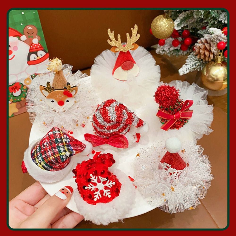 Merry Christmas Decor Christmas Hairpin Sequin Bowknot Children Deer antler Hair Clip Snowflake Plush Christmas Hat Headband