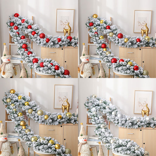 2.7M Christmas Pine Garland Snow Flocking Falling Cedar Rattan Artificial Greenery