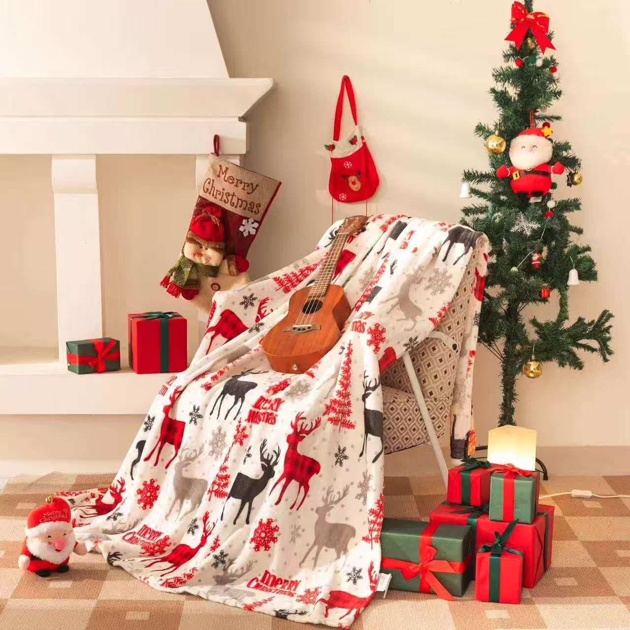 Double Sided Christmas Sherpa Fleece Throw