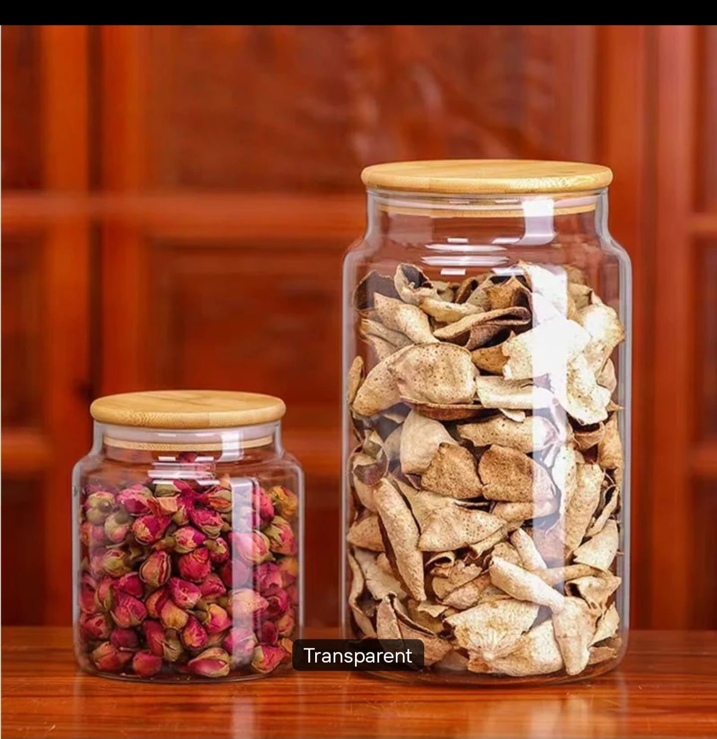 Clear Aclyric Storage Jars with Bamboo Lids