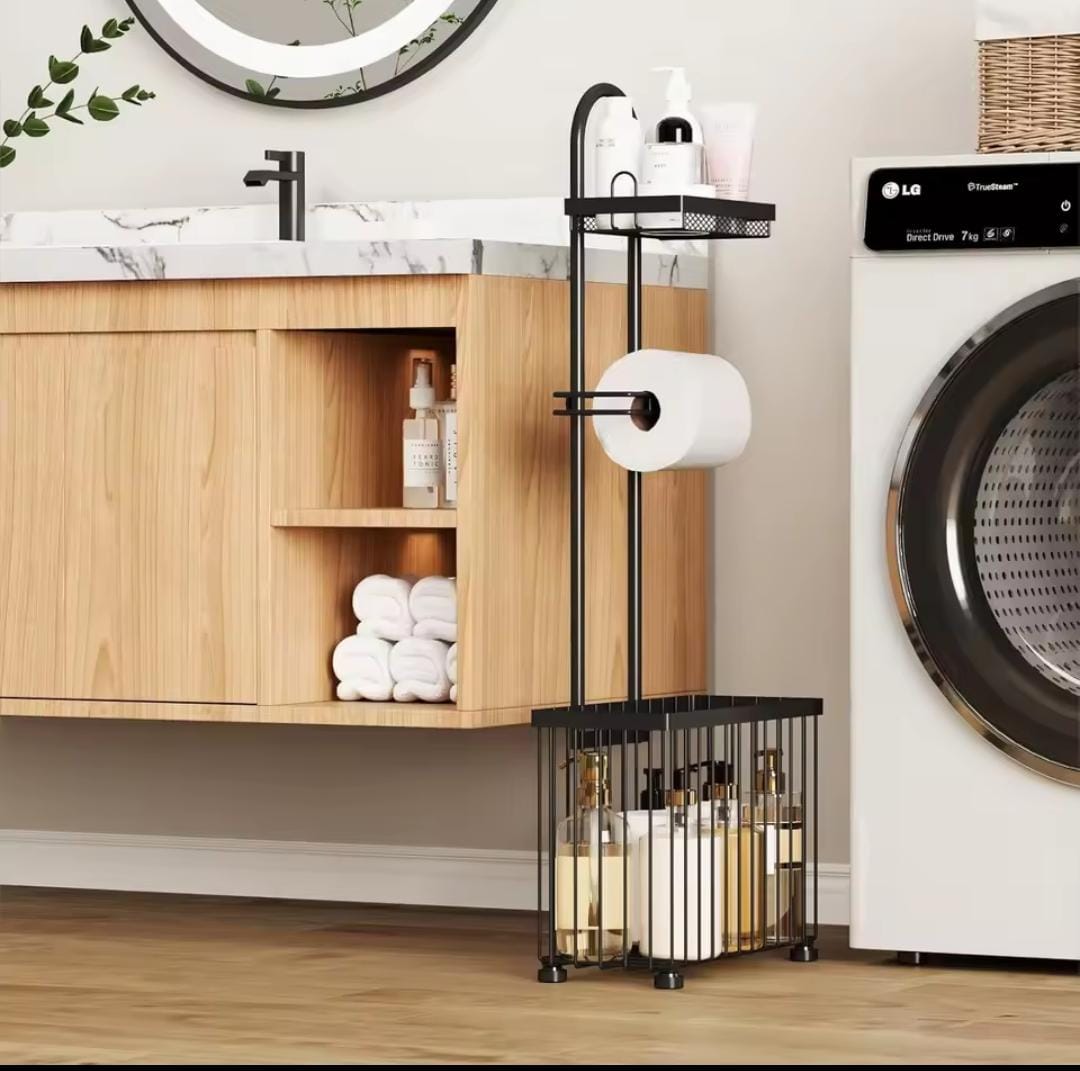 Free standing metallic tissue/toiletries organizer