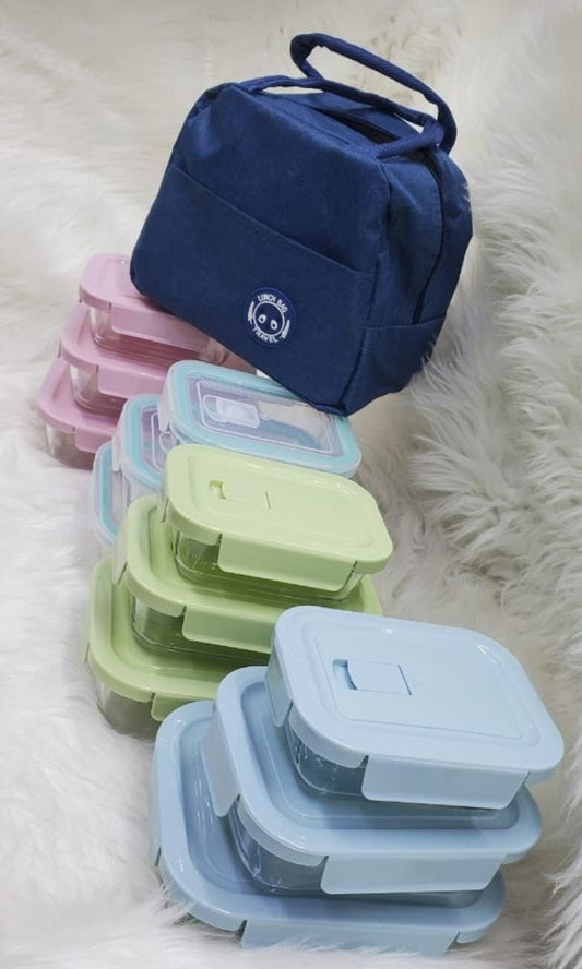 Glass snack box with lunch bag