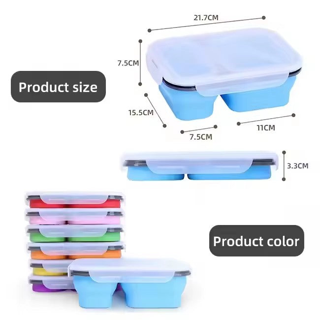 2 Compartment collapsible silicone Bento Leakproof Food Storage Containers Eco Friendly Folding Kids Collapsible Silicone Lunch Boxes