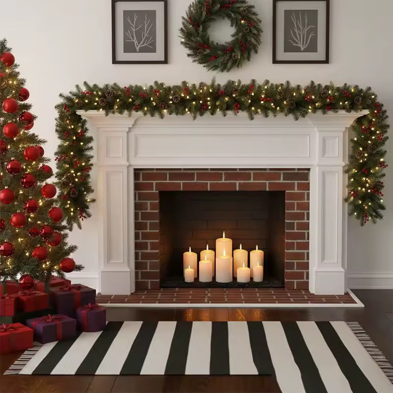 ✅PREDECORATED GREEN GARLAND WITH INBUILT LIGHT