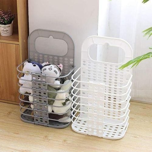 white Hard plastic wall mounted Foldable laundry basket