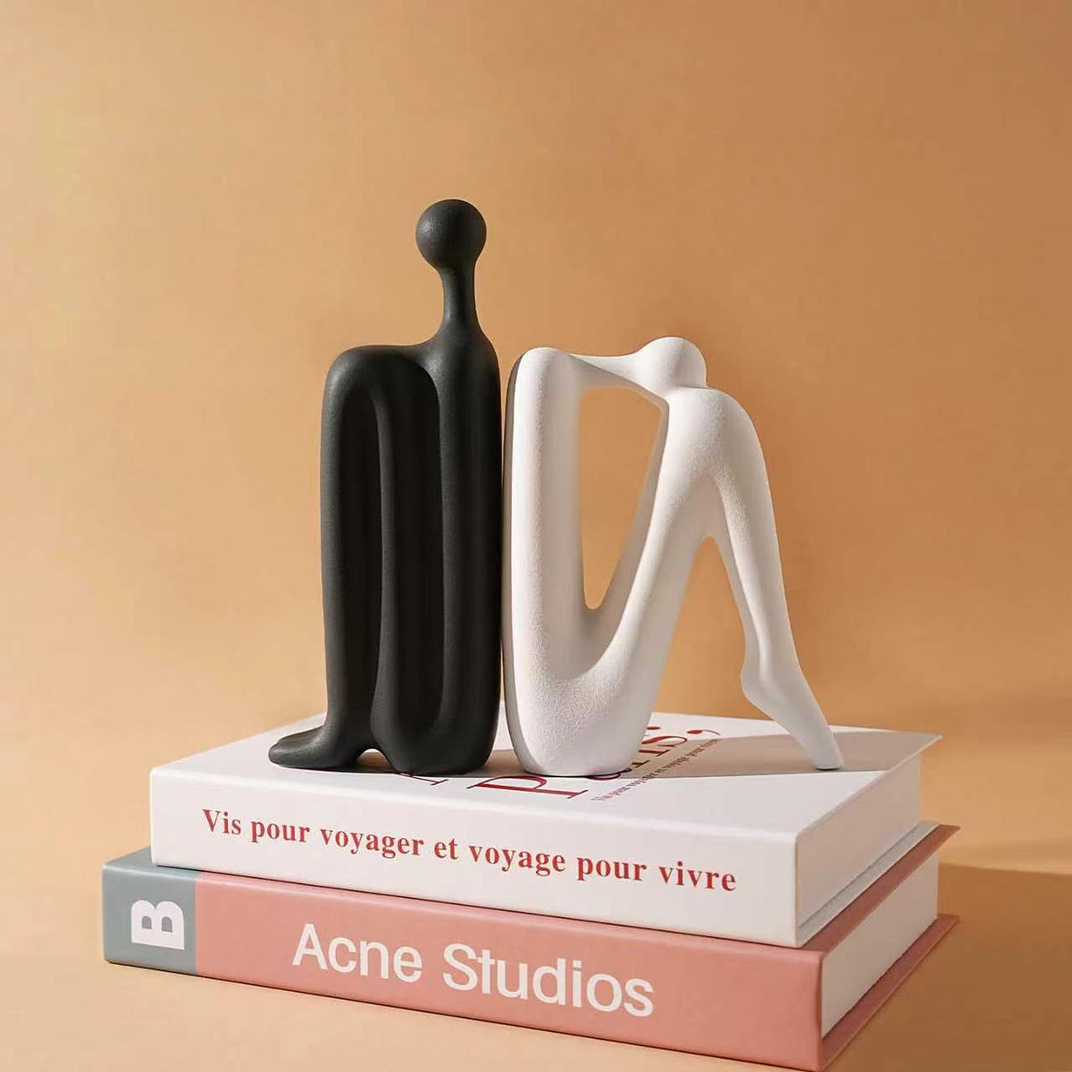 Modern minimalist back to back abstract figure ceramic bookends