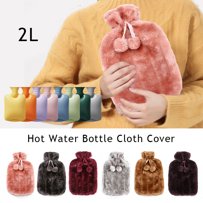 Fluffy fabric covered 2 litre hot water bottle bag