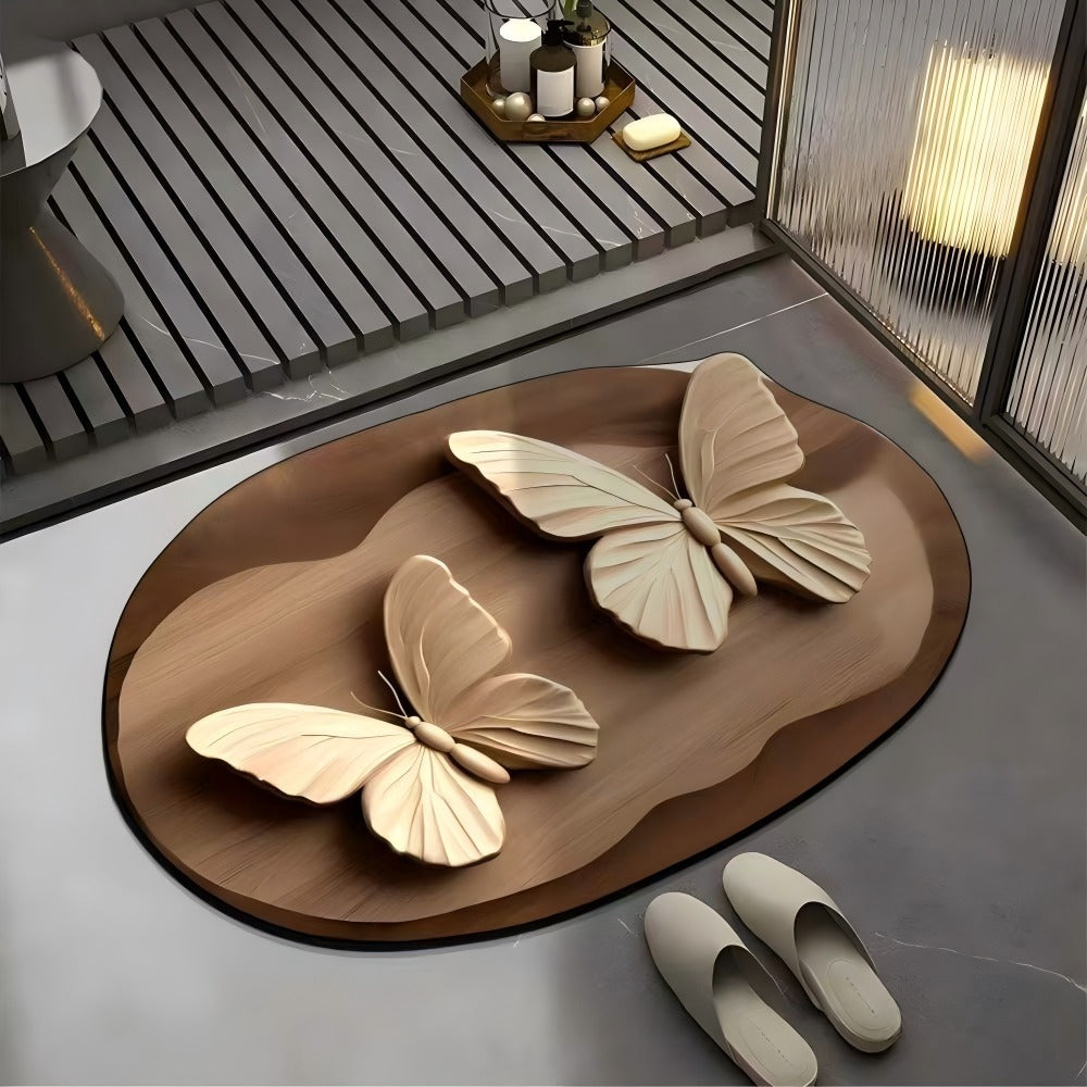 *VIKAMA Simple Butterfly Pattern Irregular Bathroom Floor Mat Anti slip Water absorbing Carpet Bathroom Entrance Foot Mat