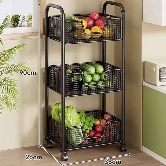 3 layer rotating Multifunctional mesh design storage trolley