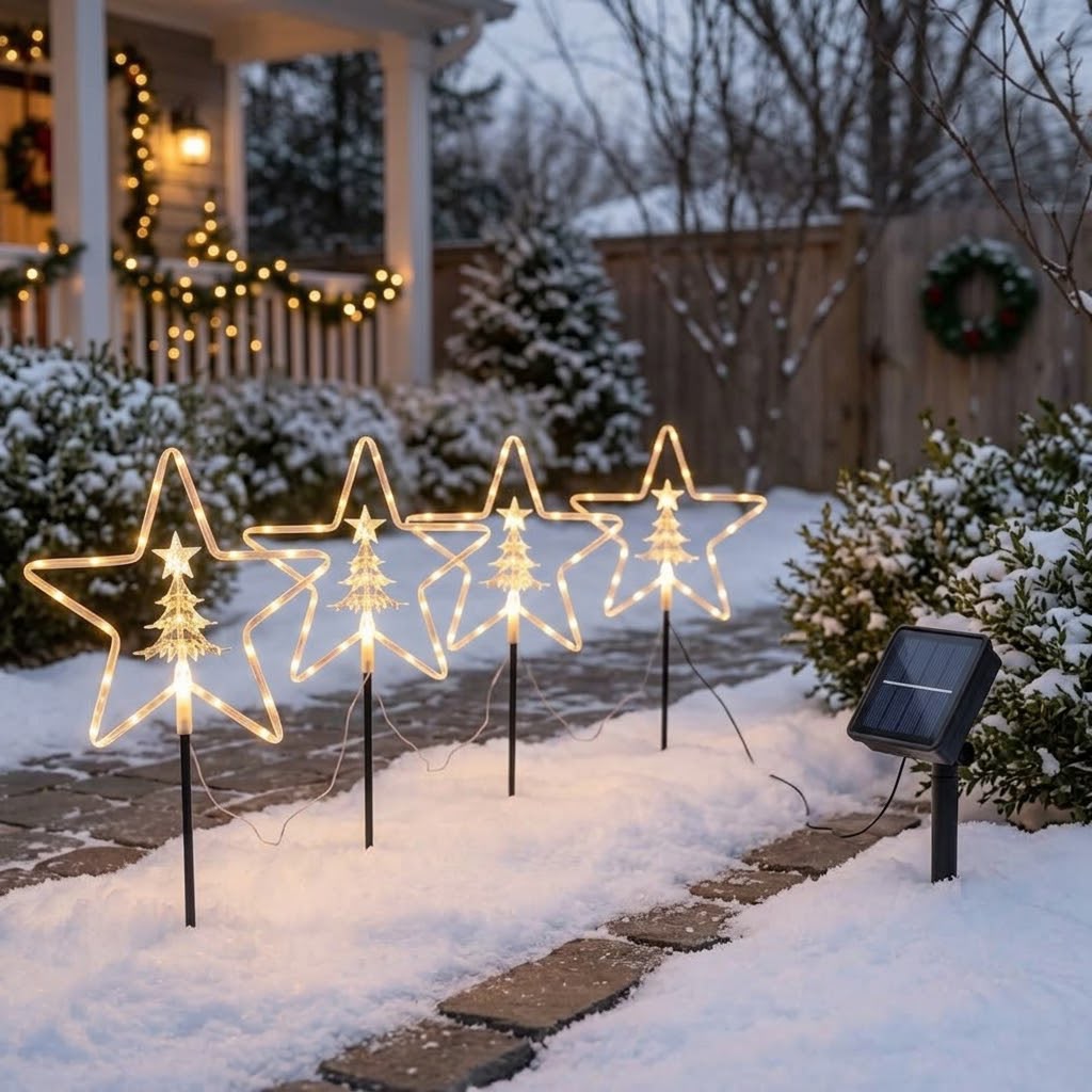Solar Christmas Garden Pathway Lights with 8Modes– 4pcs Set