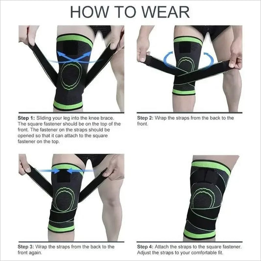 SPORTS COMPRESSION KNEE SUPPORT SLEEVES WITH PRESSURE STRAP