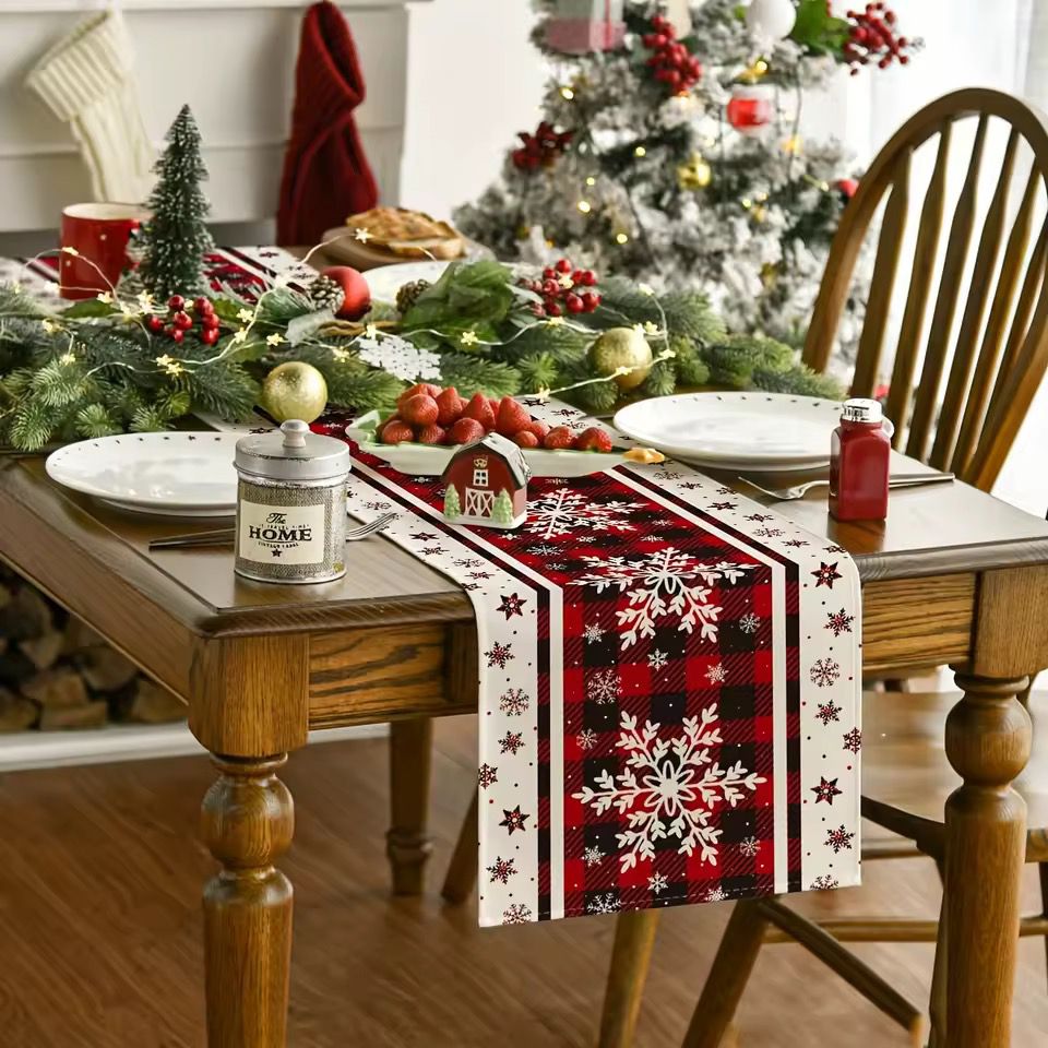 Christmas Table Runner Snowman Gnome Table Cloths Linen Table Runners Kitchen Dining Table Runners for Home Dining Party Decor