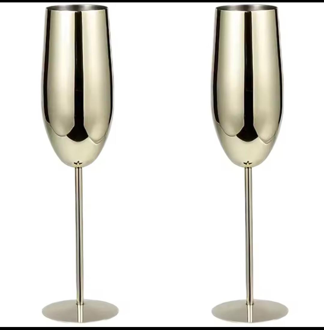 A pair of Gold Stainless steel wine glass