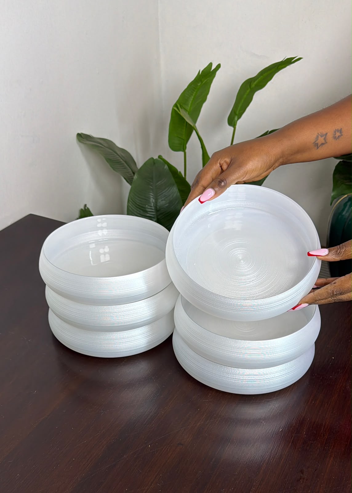Frosted, rippled,handcrafted crystal glass dinnerplates