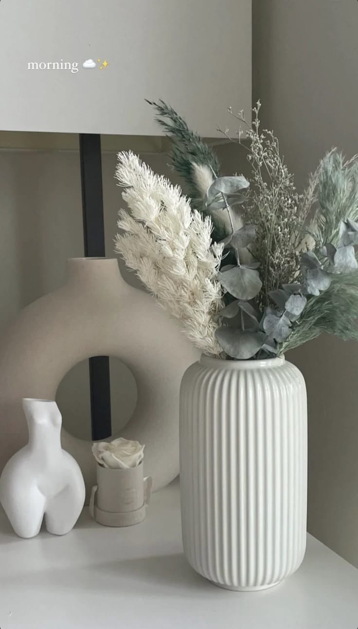 Sleek heavy ribbed modern elegant vase with a glossy finishing