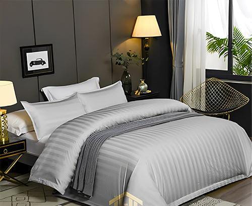 4 pc set , Cotton striped binded  duvet, one bedsheet and two pillowcases