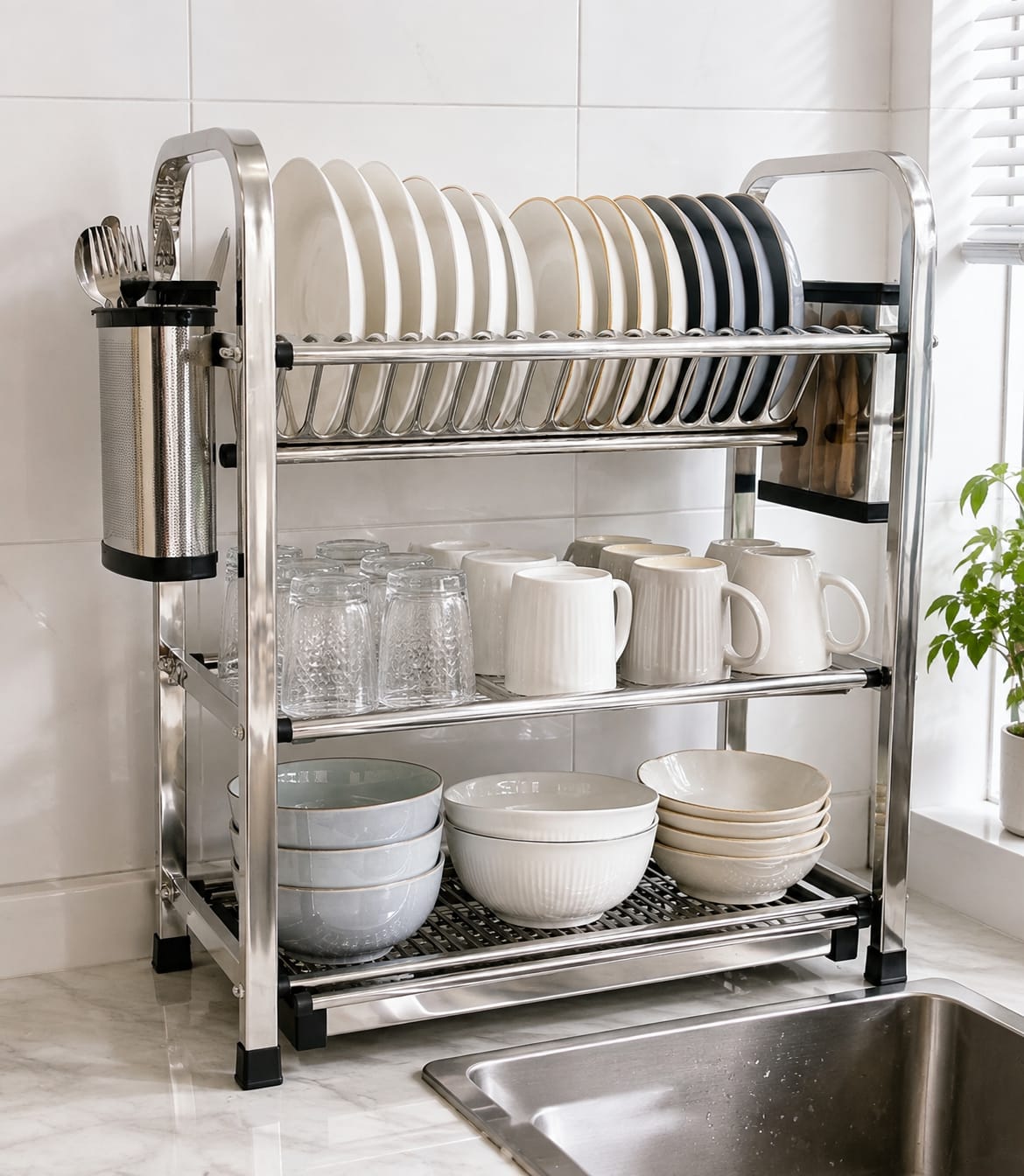 Heavy duty Elegant 3 tier STAINLESS STEEL DISH RACK