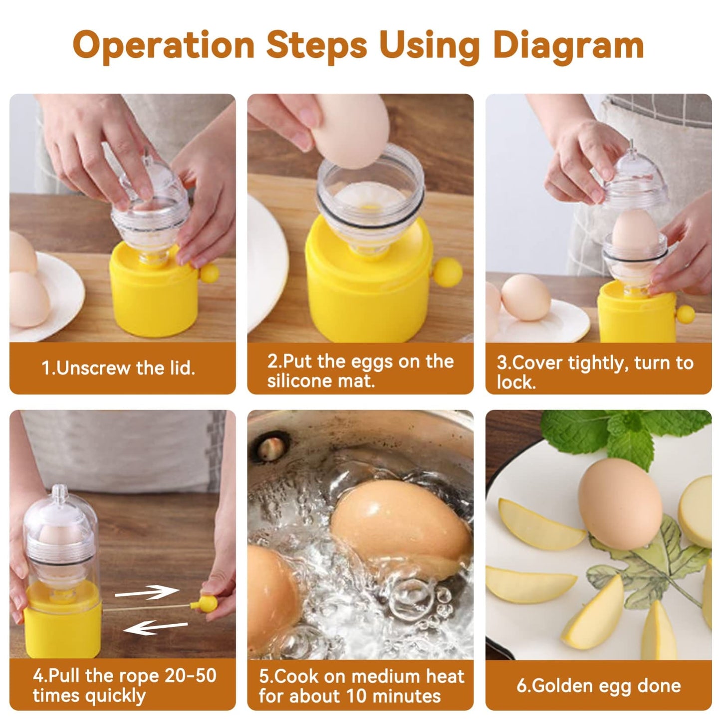 Easy to operate by rope egg mixer. Mixes egg yolk and egg white to make evenly mixed golden eggs without breaking the shell.