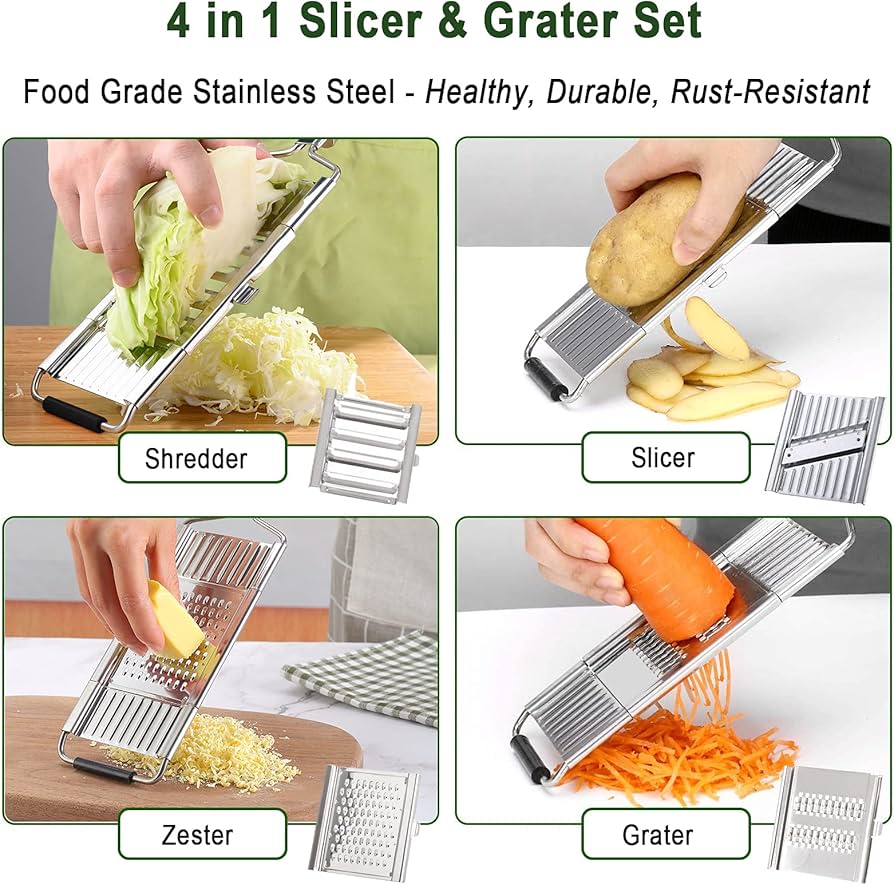New generation 4in1 stainless steel multiple grater with 4 interchangeable blades