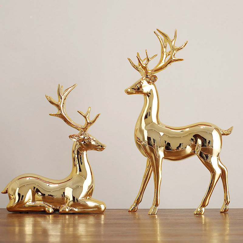 2pcs European Style Fashionable Gold Electroplated Resin Deers for Home and office
