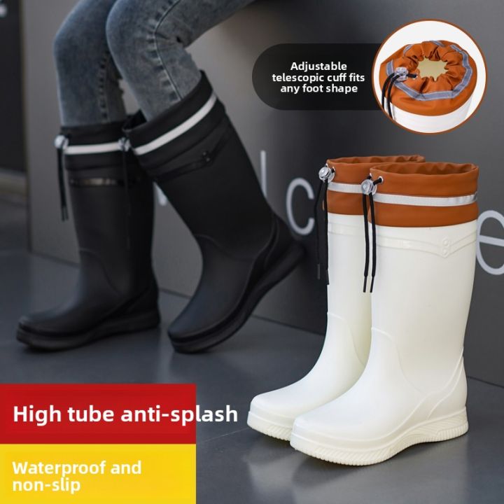 Fashionable Casual Drawstring Mid Tube Waterproof Fleece Rain Boots