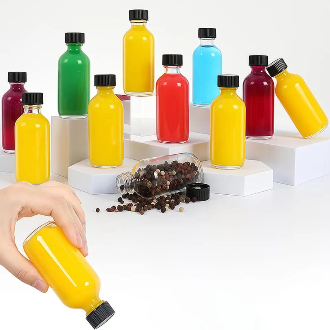 12 pc Glass ginger shot bottles with 2 funnels set