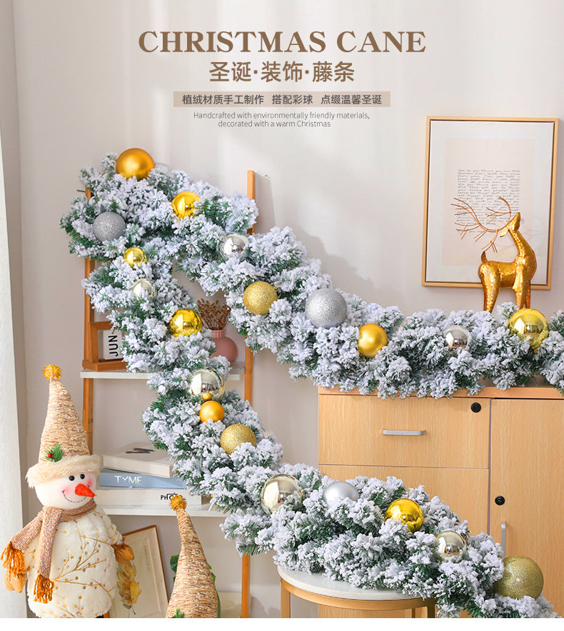 2.7M Christmas Pine Garland Snow Flocking Falling Cedar Rattan Artificial Greenery