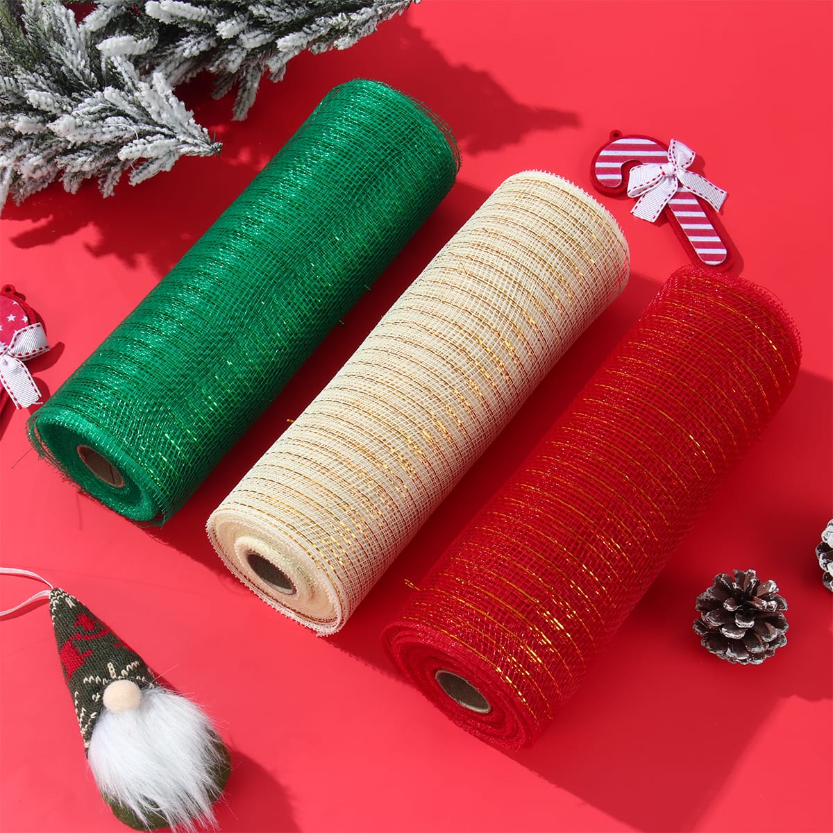 26cm 10 Yards Gold White Mesh Ribbon DIY Xmas Tree Glitter Mesh