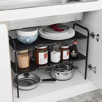 2 layer Stainless steel expandable under the sink pool rack now available in black colour